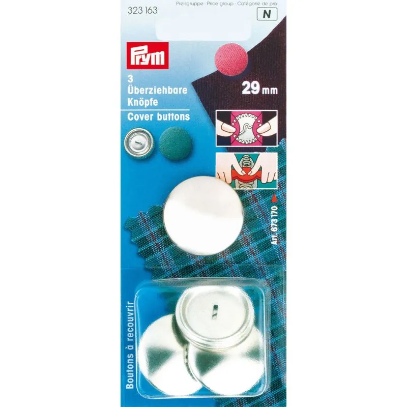 Carte 3 Boutons à recouvrir laiton argent 29 mm sa Carte 3 Boutons à recouvrir laiton argent 29 mm sa