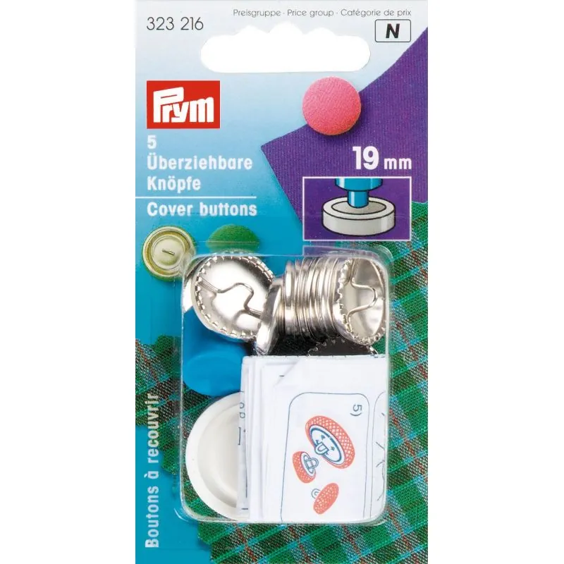 Carte 5 Boutons à recouvrir laiton argent 19 mm av Carte 5 Boutons à recouvrir laiton argent 19 mm av