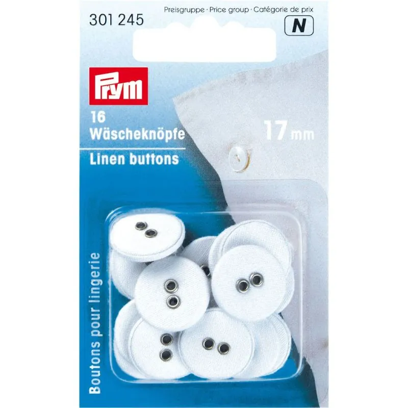 Carte 16 Boutons pour lingerie lin 17 mm blanc