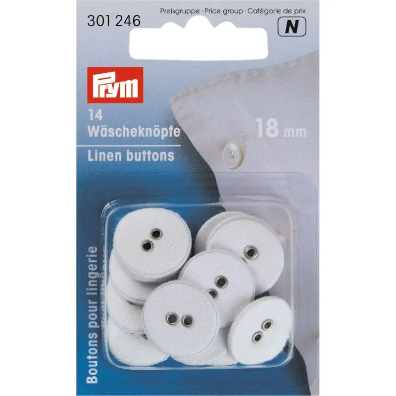 Carte 14 Boutons pour lingerie lin 18 mm blanc Carte 14 Boutons pour lingerie lin 18 mm blanc
