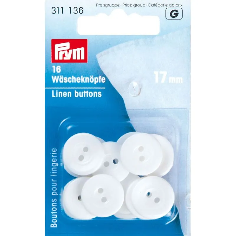 Carte 16 Boutons pour lingerie plastique 17 mm bla Carte 16 Boutons pour lingerie plastique 17 mm bla