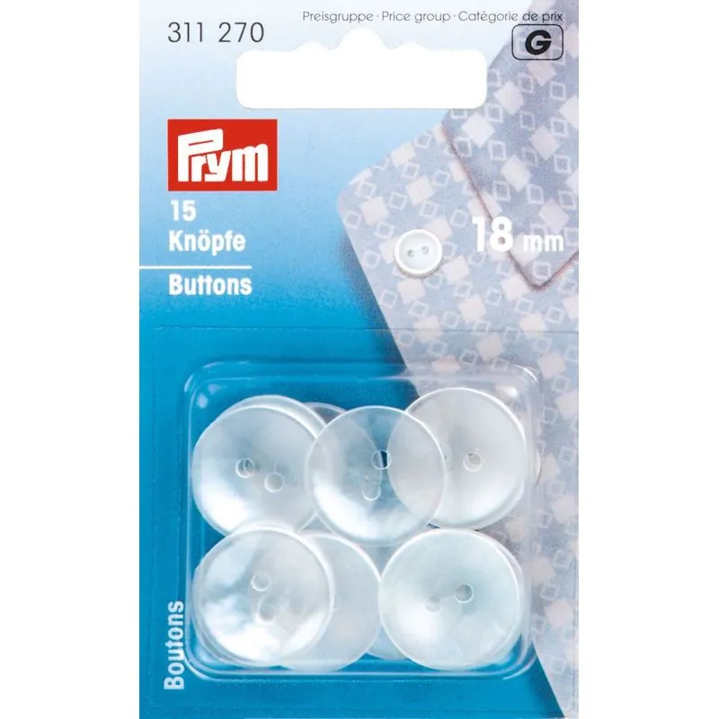 Carte 15 Boutons blouses et pyjamas plastique 18mm Carte 15 Boutons blouses et pyjamas plastique 18mm