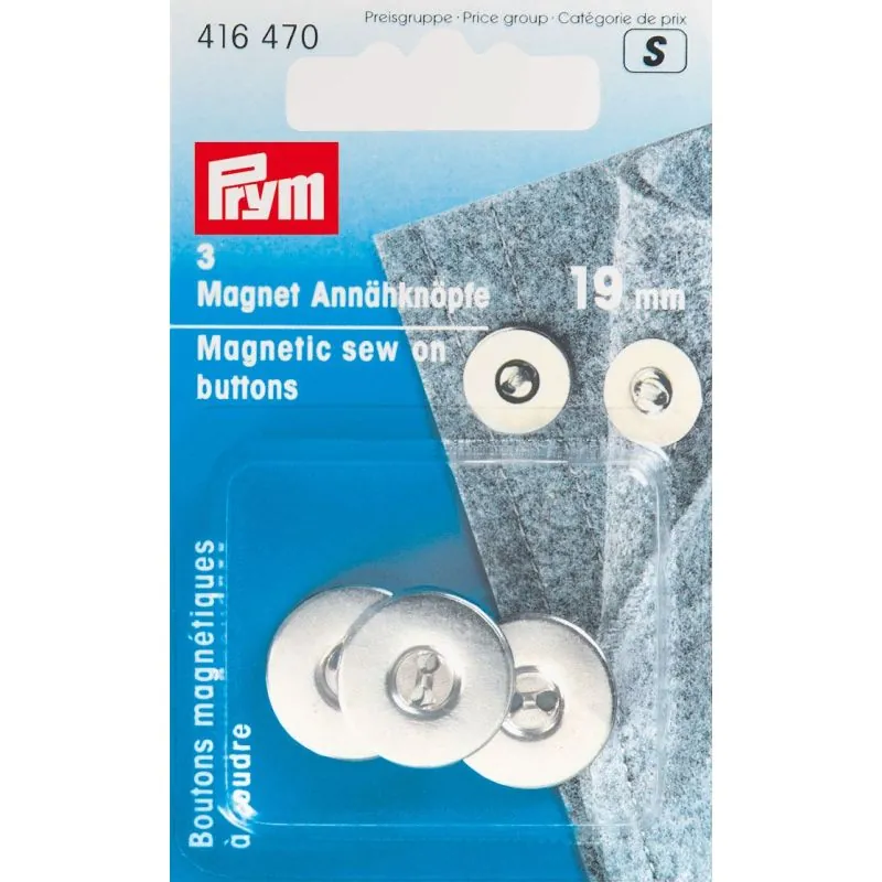 Carte 3 Boutons magnétiques à coudre 19 mm argent