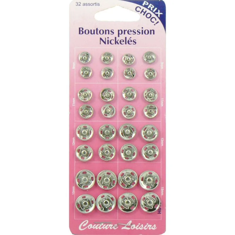 Boutons pression Nickelés-32 assortis Boutons pression Nickelés-32 assortis