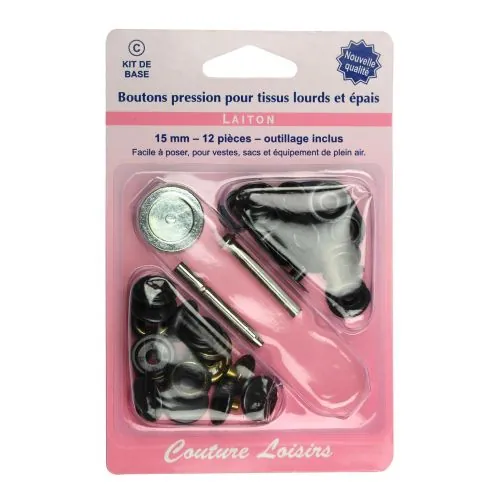 Boutons pressions tissus épais 15 mm + outillage n2