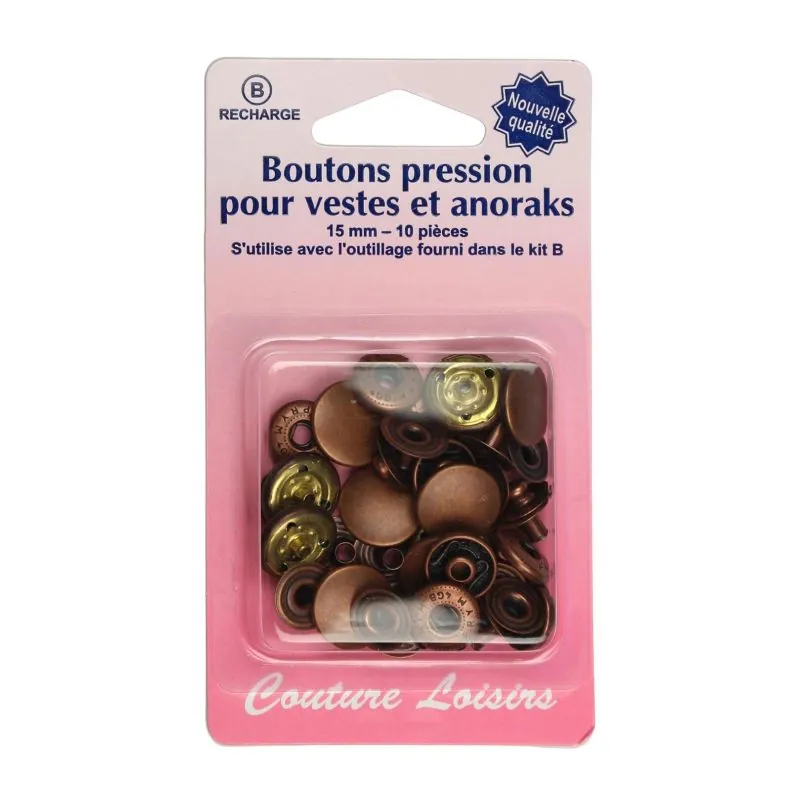 Boutons pressions anoraks 15 mm x10 col. Bronze