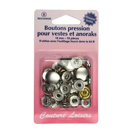 Boutons pressions anoraks 15 mm x10 col. Nickel