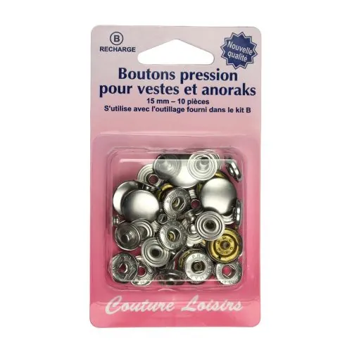 Bouton-pression : Veste : 15 mm : Nickel : x10