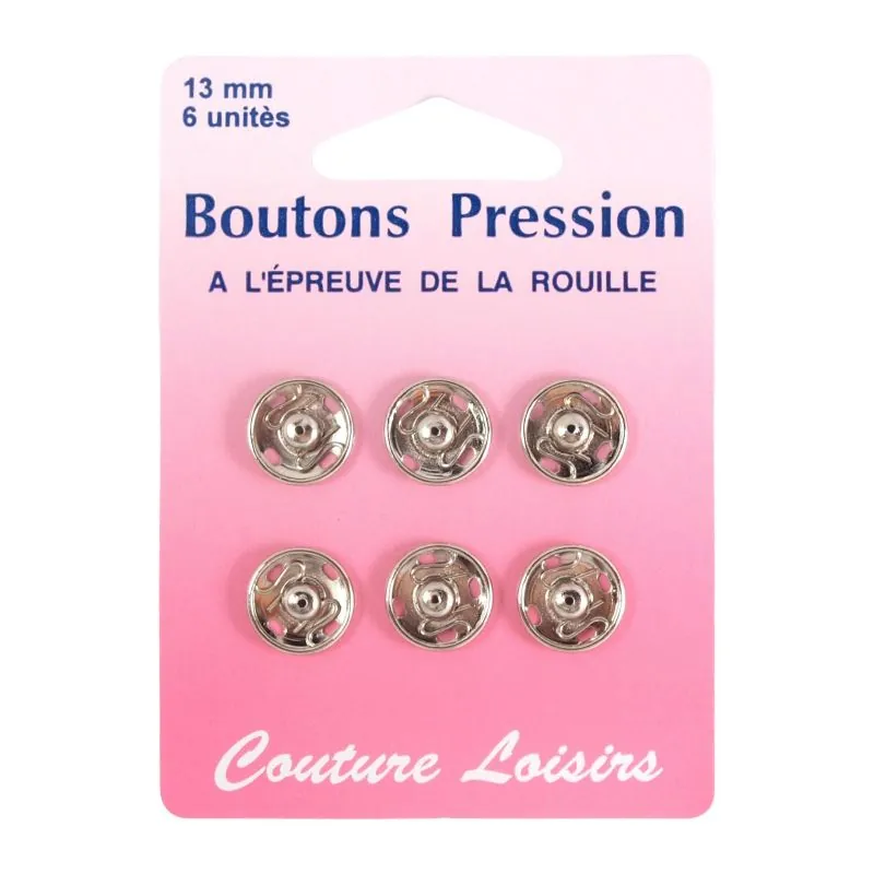 Boutons pression 13 mm nickelés X6