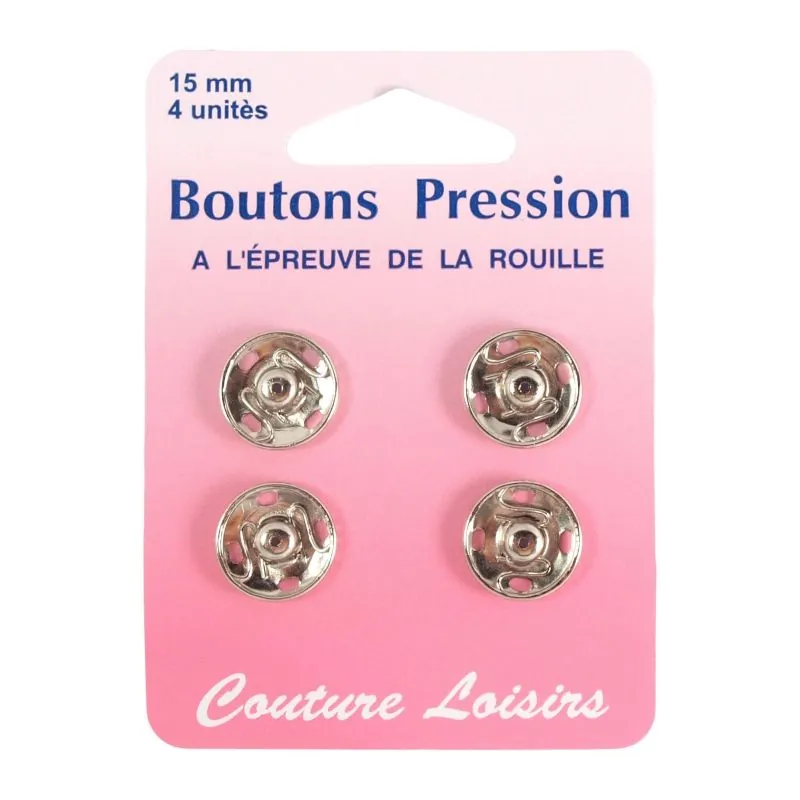 Boutons pression 15 mm nickelés X4
