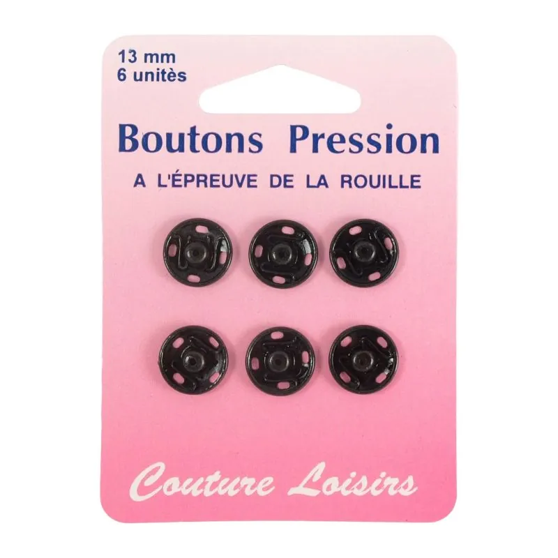 Boutons pression 13 mm noirs X6