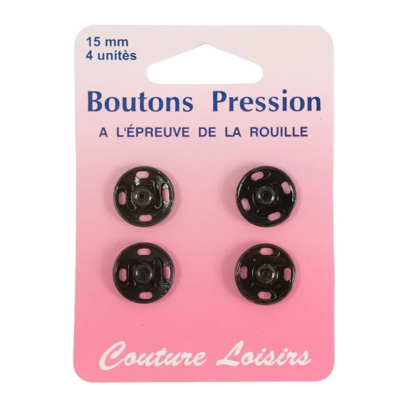 Boutons pression 15 mm noirs X4