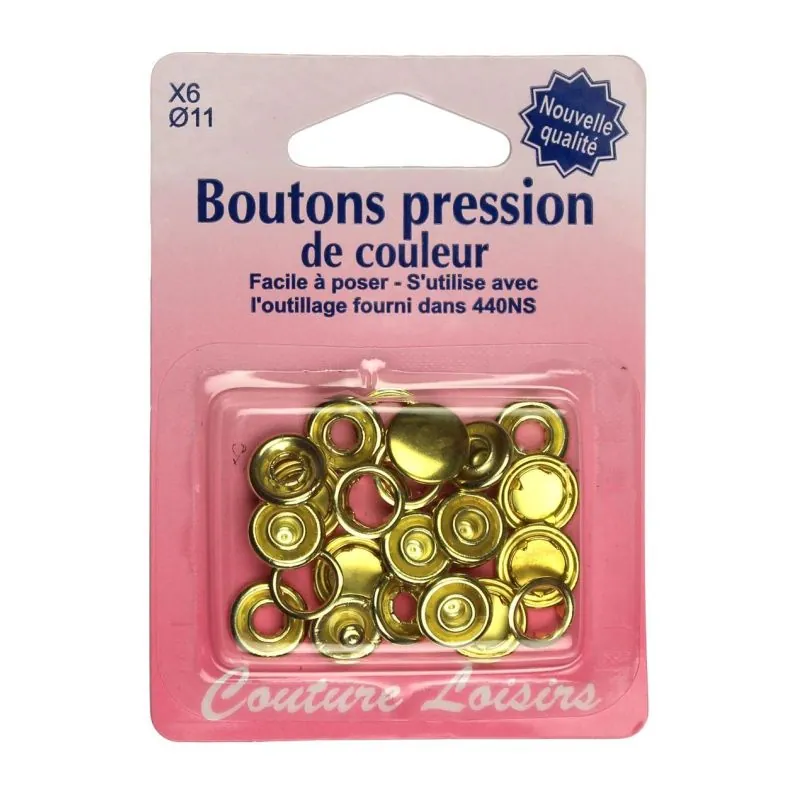 Boutons pression 11 mm col. Or x6