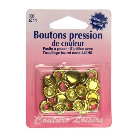 Boutons pression 11 mm col. Or x6