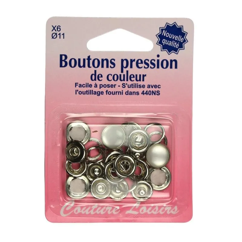 Boutons pression 11 mm col. Perle x6