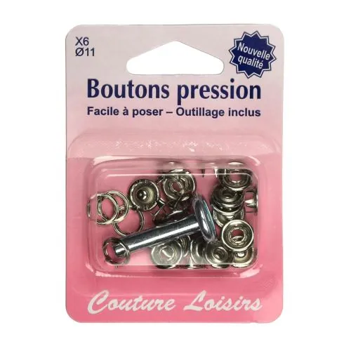 Bouton-pression : Outil de pose inclus : 11 mm : Argent : x6
