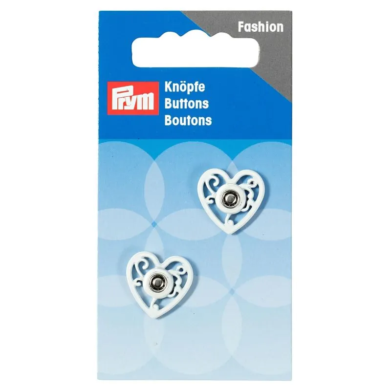 Boutons pression coudre coeur 18 mm blanc
