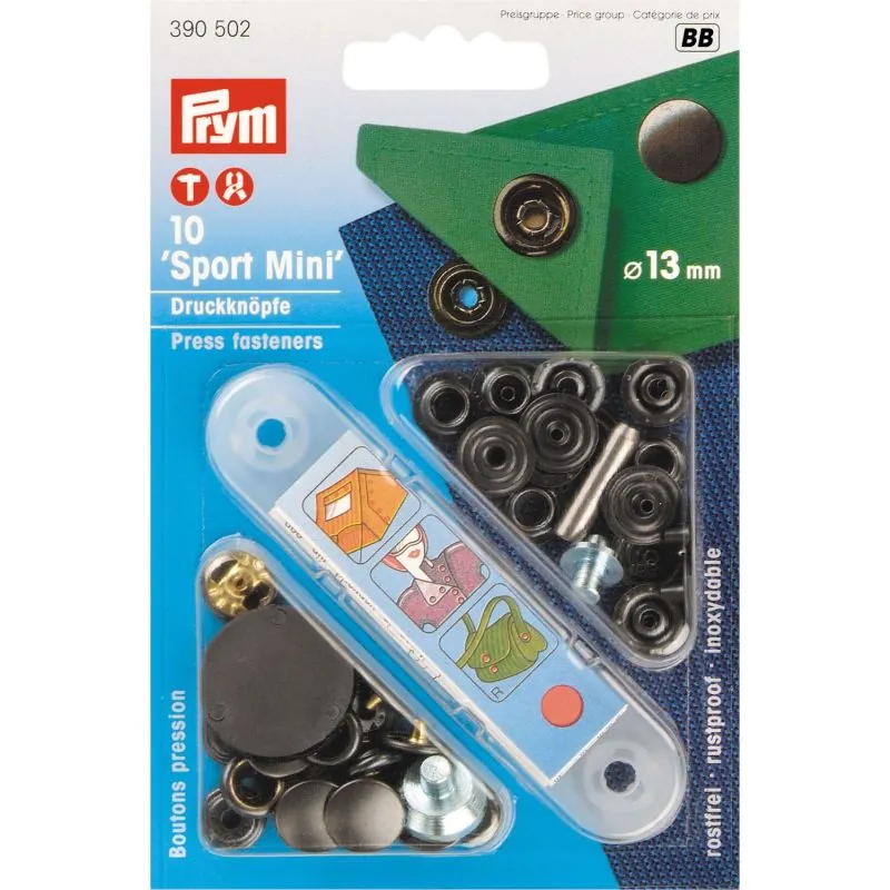 Carte 10 Boutons press. Sport Mini laiton 13 mm br Carte 10 Boutons press. Sport Mini laiton 13 mm br