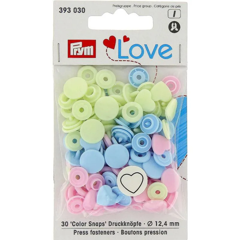 boutons pression Prym love coeur multi-couleur pastel
