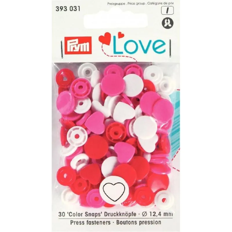 boutons pression Prym love coeur multi-couleur rose