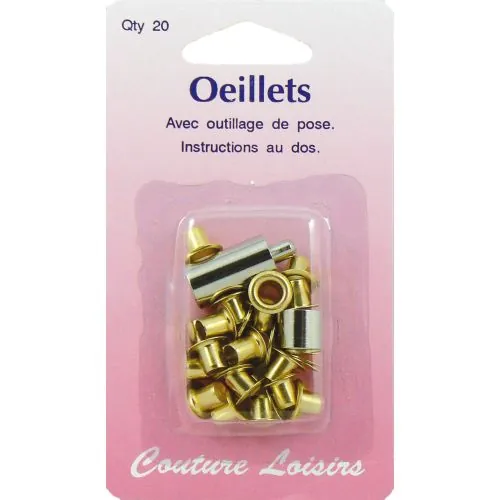 Oeillets avec outillage de pose couleur laiton x20