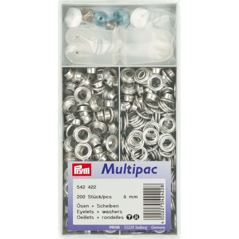 Boite 200 Oeillets + rondelles laiton 8 mm argent Boite 200 Oeillets + rondelles laiton 8 mm argent