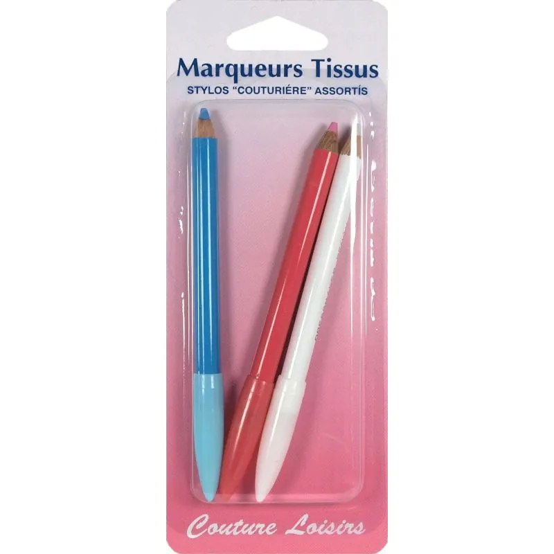 Crayon pour marquer le tissu par 3 (rose/blanc/bleu)