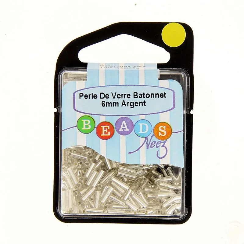 Perle de verre batonnet col.argent 15 gr Perle de verre batonnet col.argent 15 gr