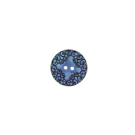 bouton gravé bleu 2 trous nacre - 18 mm x30