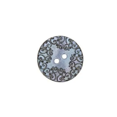 bouton gravé argent 2 trous nacre - 18 mm x30