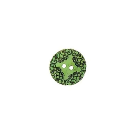 bouton gravé vert 2 trous nacre - 18 mm x30