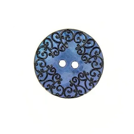 boutons bleu nacre gravure - 22 mm - 2 trous x30 