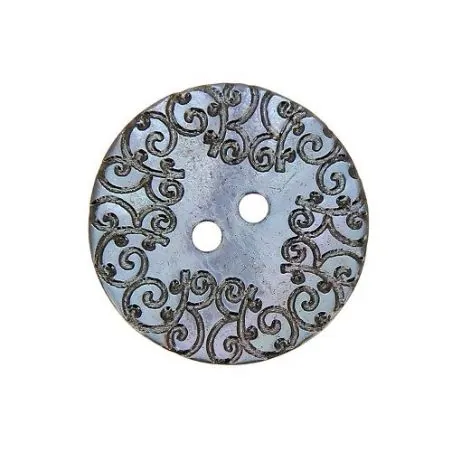 boutons bleu dragée nacre gravure - 22 mm - 2 trous x30 