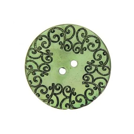 boutons vert nacre gravure - 22 mm - 2 trous x30 