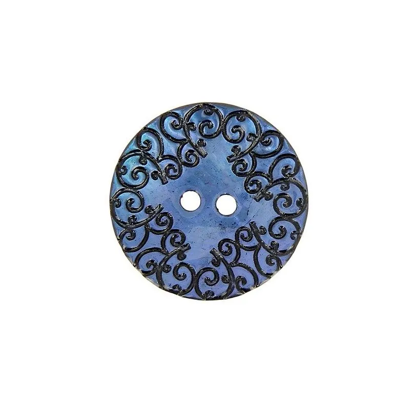 boutons bleu 2 trous nacre gravure - 34 mm x10