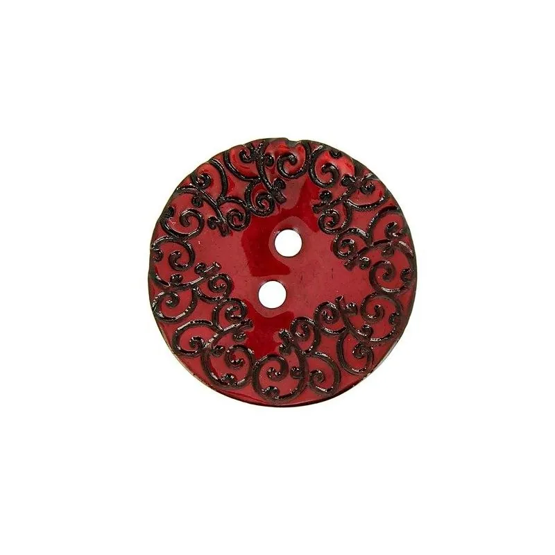 boutons rouge 2 trous nacre gravure - 34 mm x10