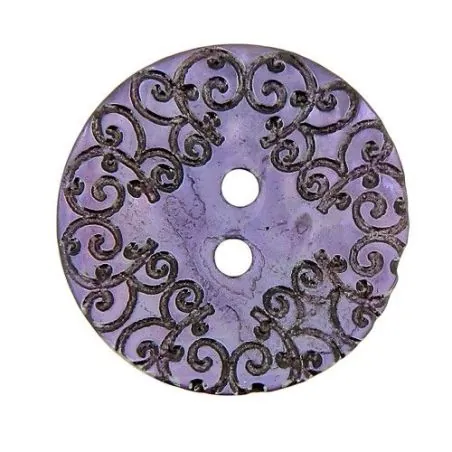 boutons violet 2 trous nacre gravure - 34 mm x10