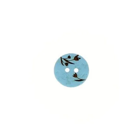Bouton 2 trous plat bleu ciel - x30 - 12 mm coco gravure laser