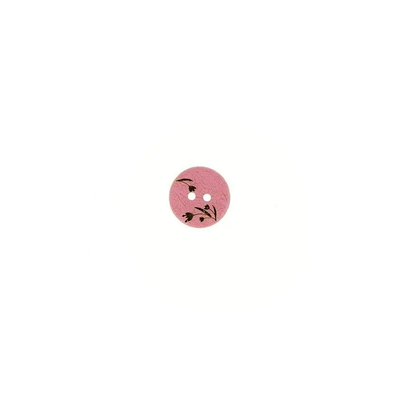 Bouton 2 trous plat rose - x30 - 12 mm coco gravure laser