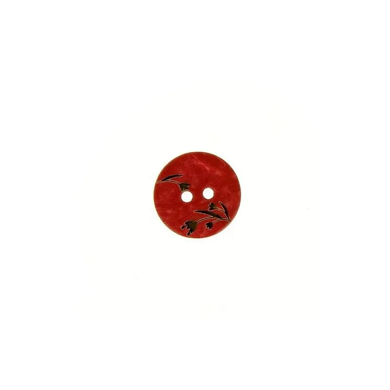 Bouton 2 trous plat rouge - x30 - 15 mm coco gravure laser