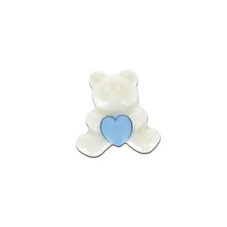 Tube 30 boutons 18 mm enfant ours blanc et coeur bleu