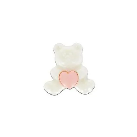 Tube 30 boutons 18 mm enfant ours blanc et coeur rose