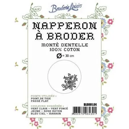 Napperon à broder fleur n4 diam 30 cm - coton blanc Napperon à broder fleur n4 diam 30 cm - coton blanc