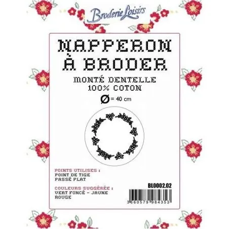 Napperon à broder fleur n2 diam 40 cm - coton blanc