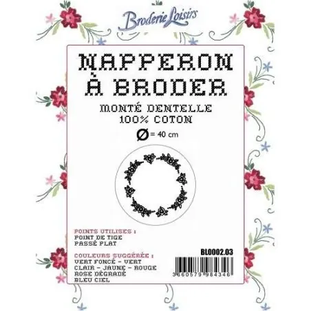 Napperon à broder fleur n3 diam 40 cm - coton blanc