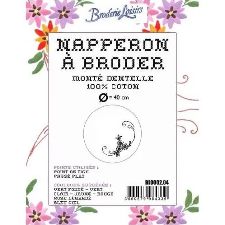 Napperon à broder fleur n4 diam 40 cm - coton blanc