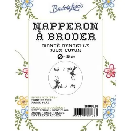 Napperon à broder fleur n3 diam 50 cm - coton blanc