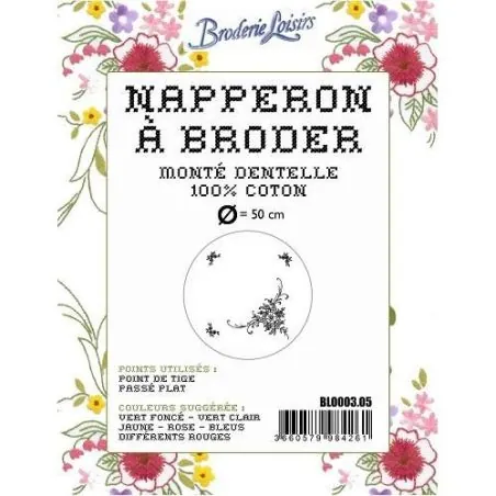 Napperon à broder fleur n5 diam 50 cm - coton blanc