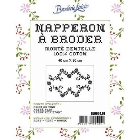 Napperon à broder fleur n1 - 40 x 30 cm - coton blanc