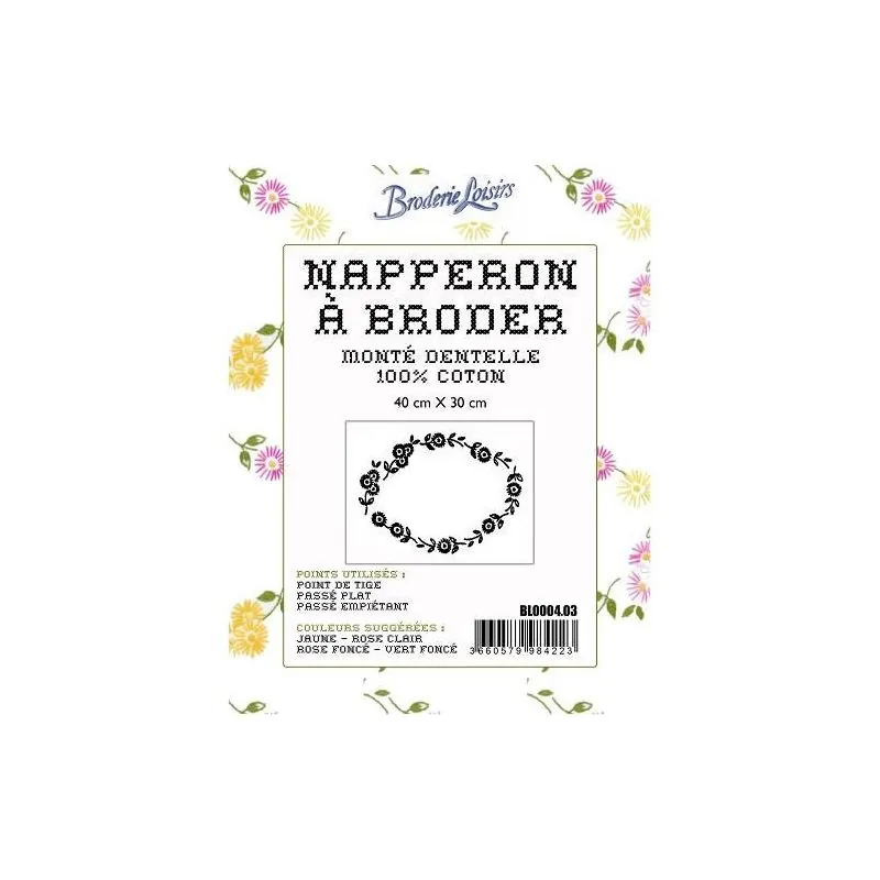 Napperon à broder fleur n3 - 40 x 30 cm - coton blanc Napperon à broder fleur n3 - 40 x 30 cm - coton blanc